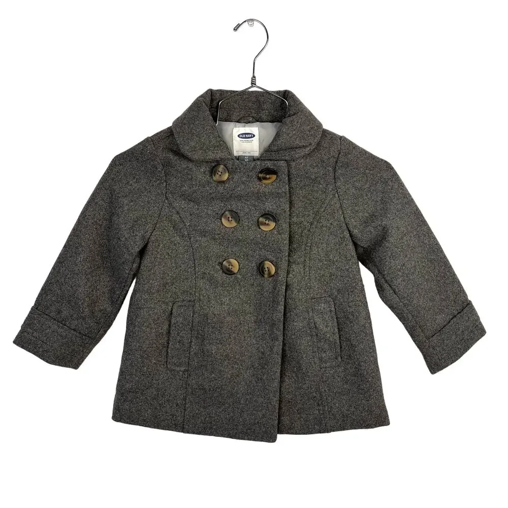 NWT OLD NAVY | Gray Collard‎ Wool Blend Pea Coat | Kids/Girl's
